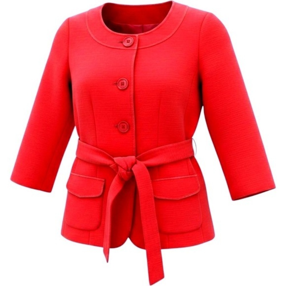 Banana Republic Red Textured Belted Blazer Jacket Petite 0 Women